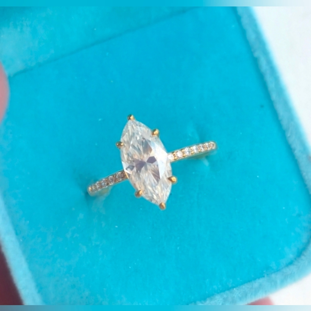 GRA Certified 2 Carat Marquise-cut Moissanite Ring With Pave Band Size 7